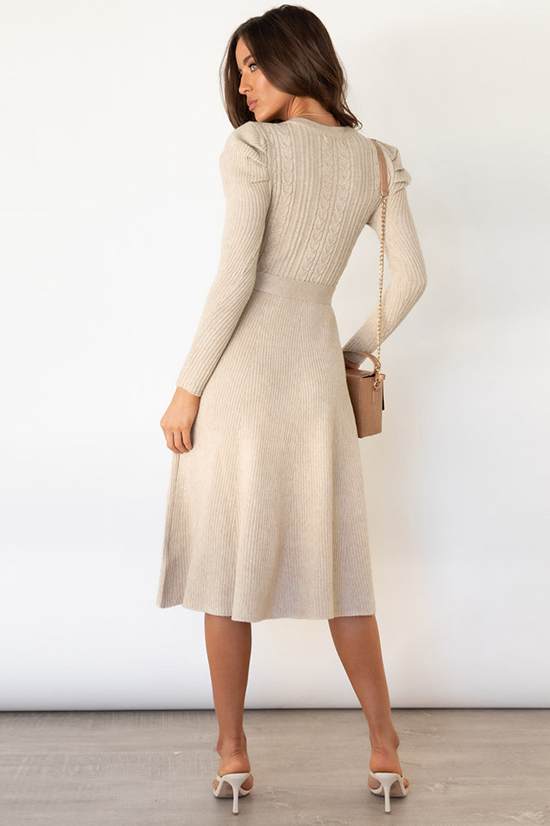 Round Neck Long Sleeve Tie Waist Sweater Dress – PINKCOLADA