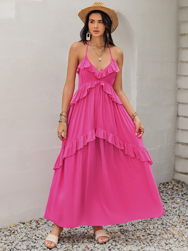 PINK BURST HALTER NECK MAXI DRESS – PINKCOLADA