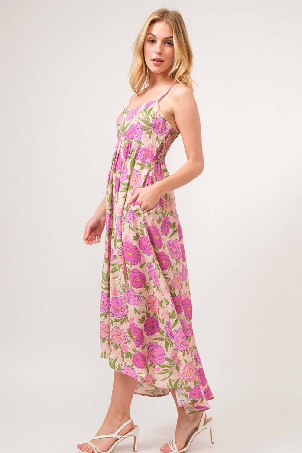 pink floral cami dress Modelyn Pink Floral Mesh Spaghetti Strap Ruffle Waist Slim Fit Flared Cami Long Dress Wedding Guest Dresses Women Maxi Summer Party Formal G,M