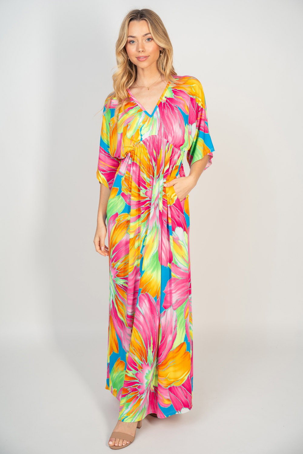 White Birch Printed V-Neck Maxi Dress with Pockets – PINKCOLADA