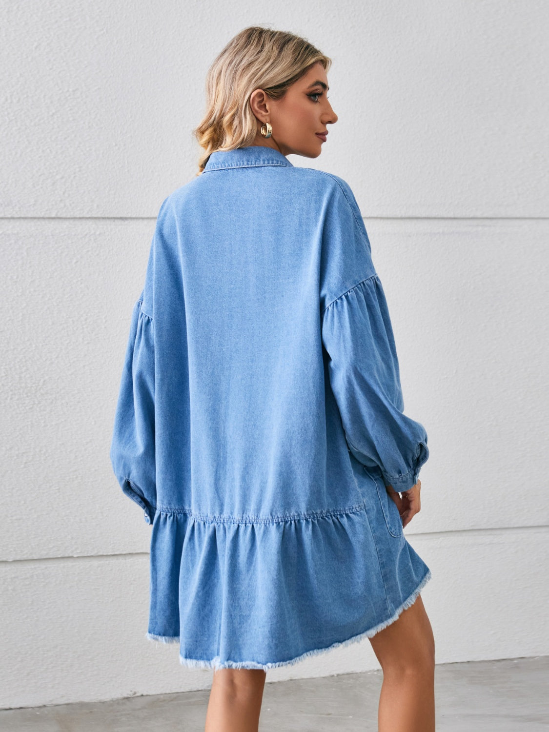 Button Up Pocketed Raw Hem Denim Dress – PINKCOLADA