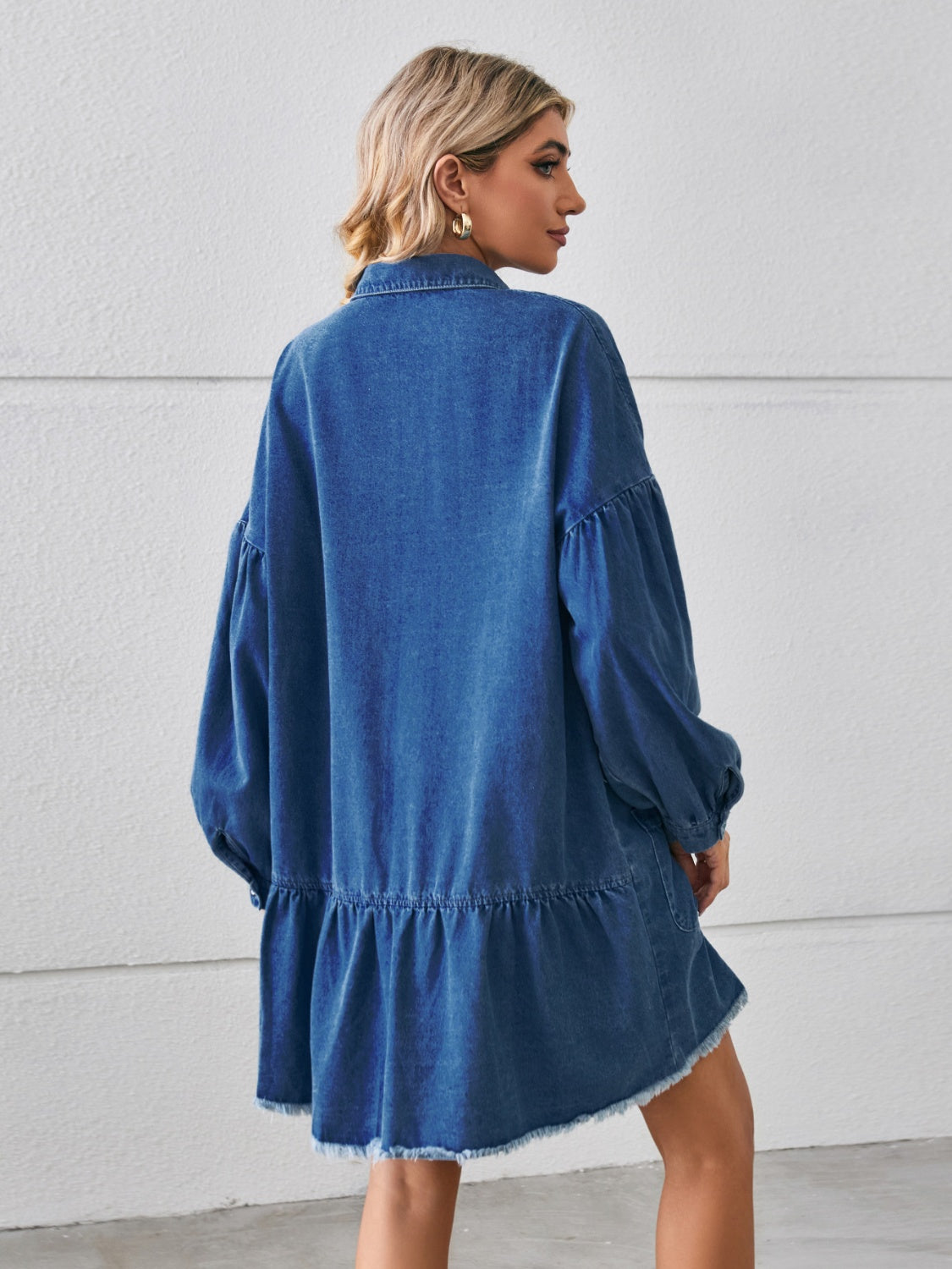 Button Up Pocketed Raw Hem Denim Dress – PINKCOLADA