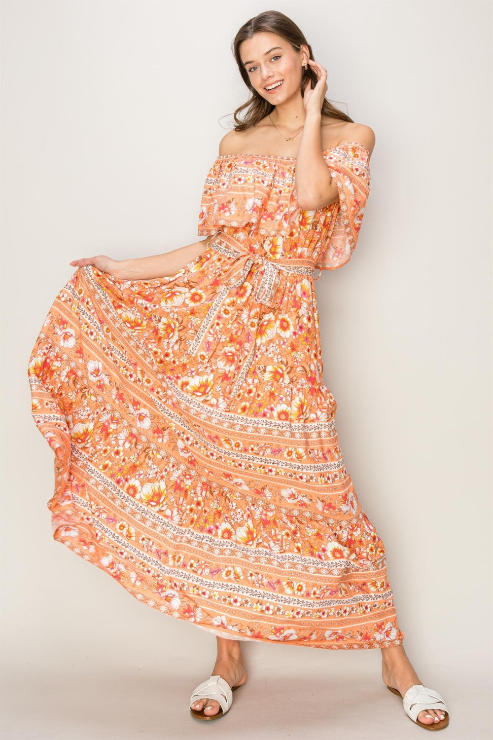 fitted lace wedding dress Merisalyn Strapless Scarf Maxi Dress Apricot– Selfie Leslie main image 1