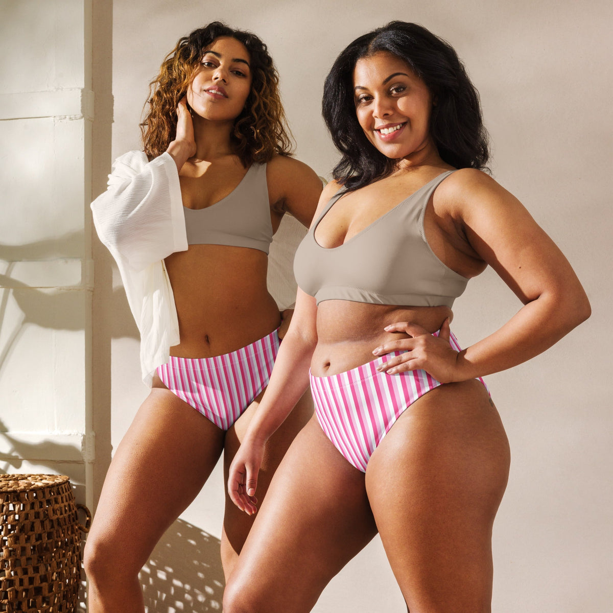 MIAMI ECO HIGH WAISTED BIKINI BOTTOM - PINK STRIPES