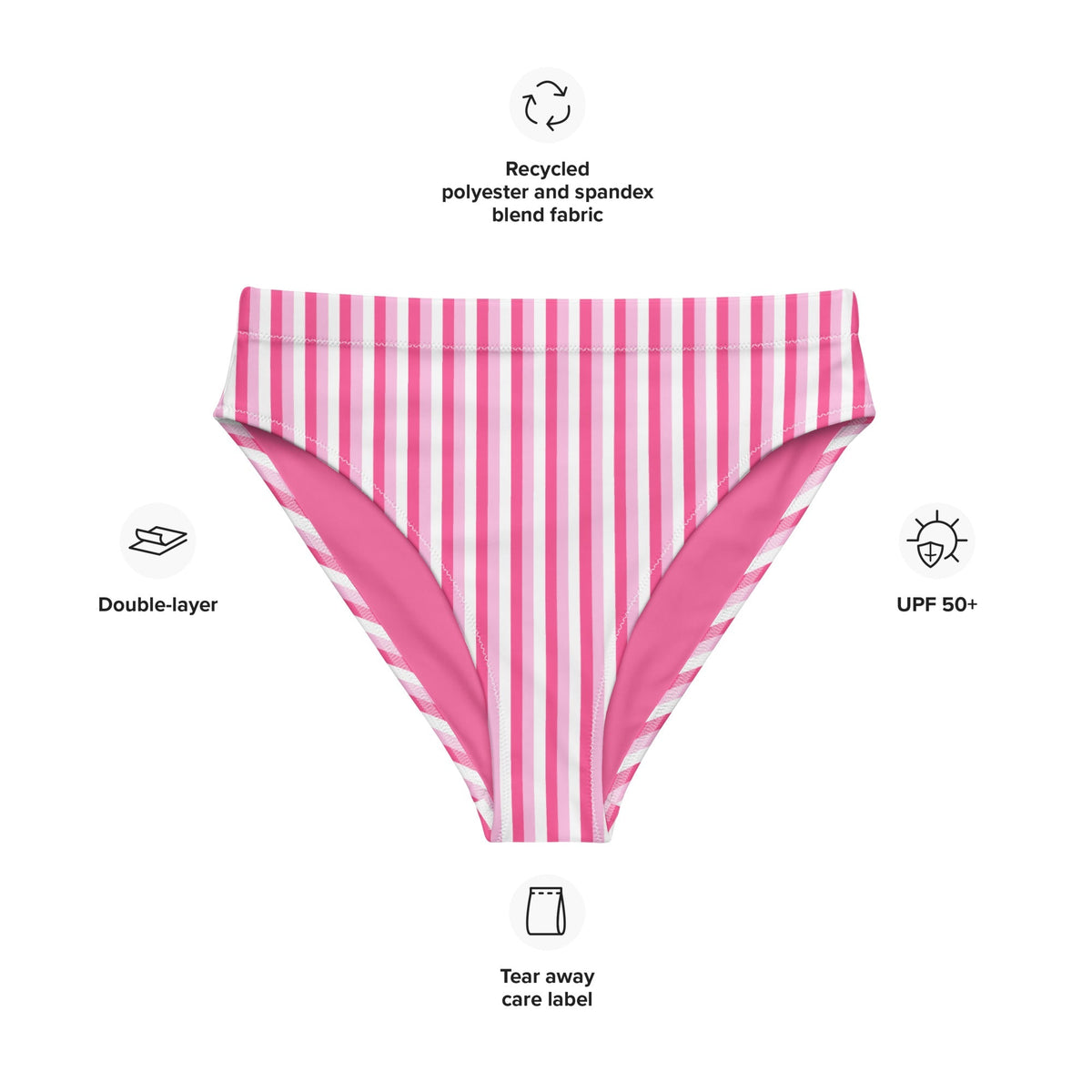 MIAMI ECO HIGH WAISTED BIKINI BOTTOM - PINK STRIPES