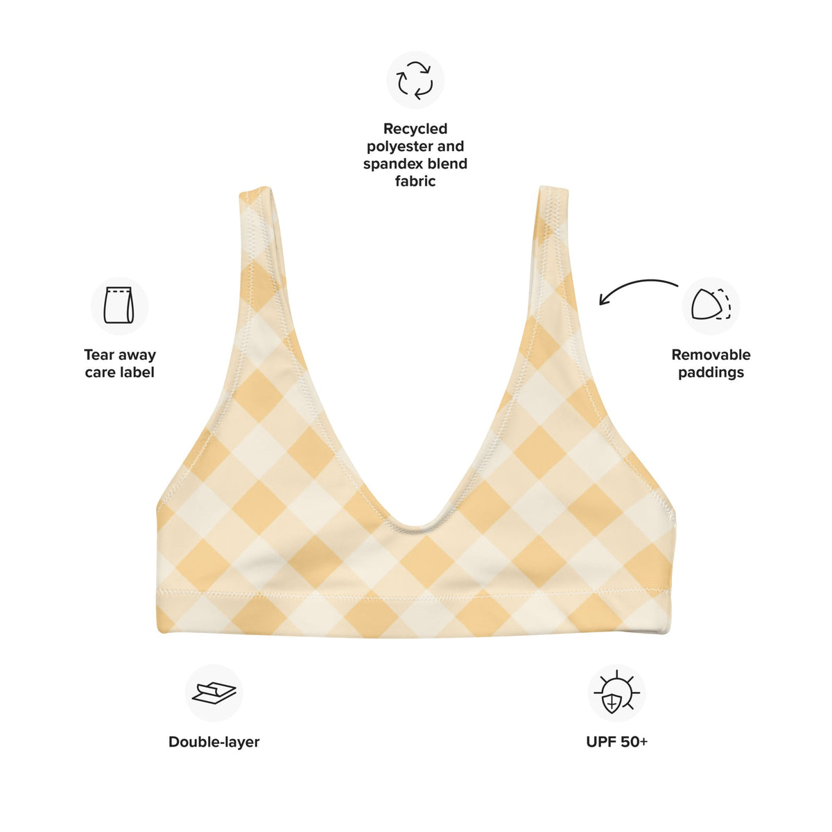 BELLA ECO PADDED BIKINI TOP | SUNRISE GINGHAM