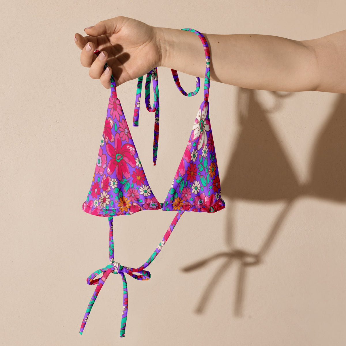 TRIANGLE STRING BIKINI TOP ECO - MAGICAL PURPLE BLOOMS