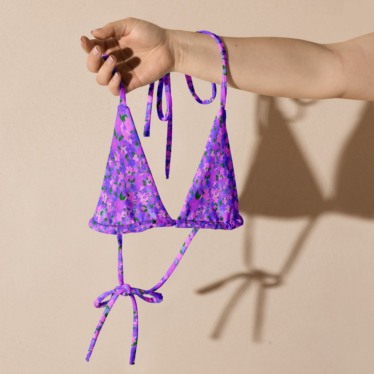 TRIANGLE STRING BIKINI TOP ECO - DITSY PURPLES