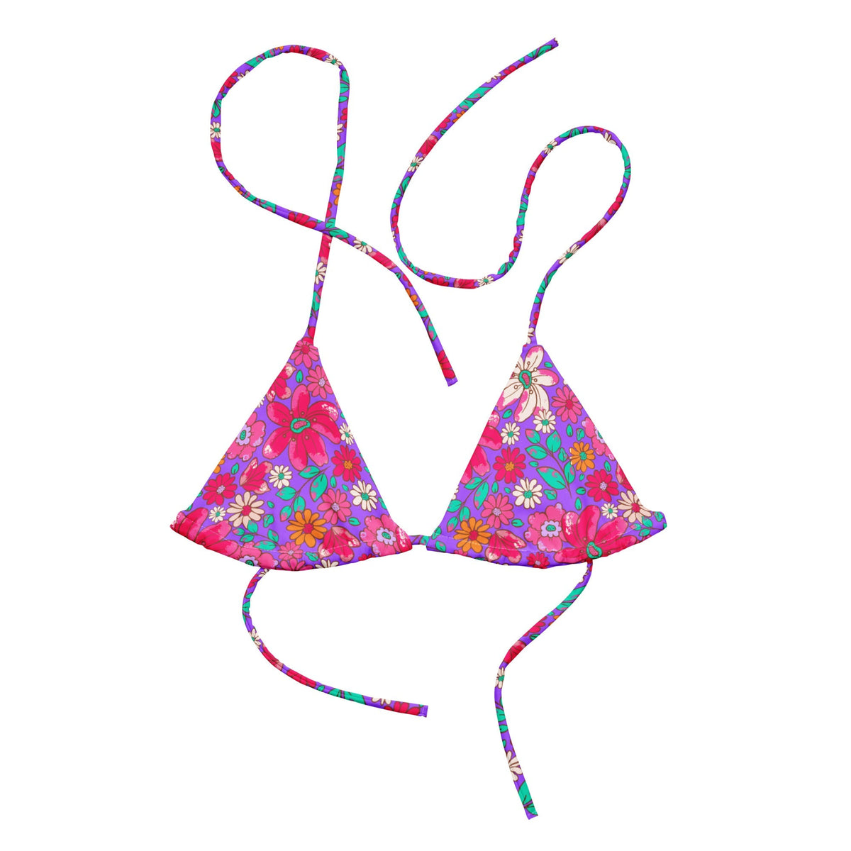 TRIANGLE STRING BIKINI TOP ECO - MAGICAL PURPLE BLOOMS