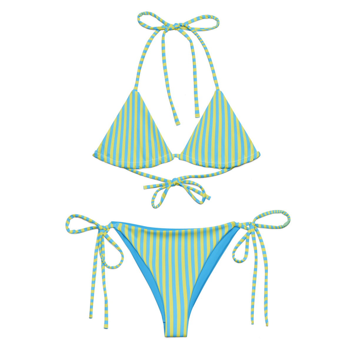 STRING BIKINI SET ECO - BLUE & LIME STRIPES