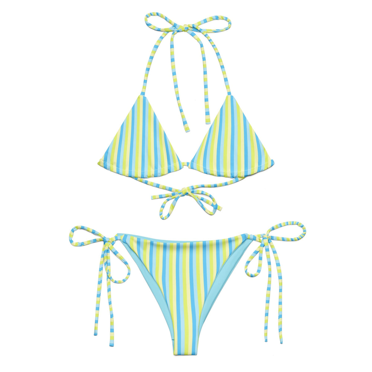 STRING BIKINI SET ECO - BLUE & LIME STRIPES