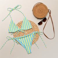 STRING BIKINI SET ECO - BLUE & LIME STRIPES