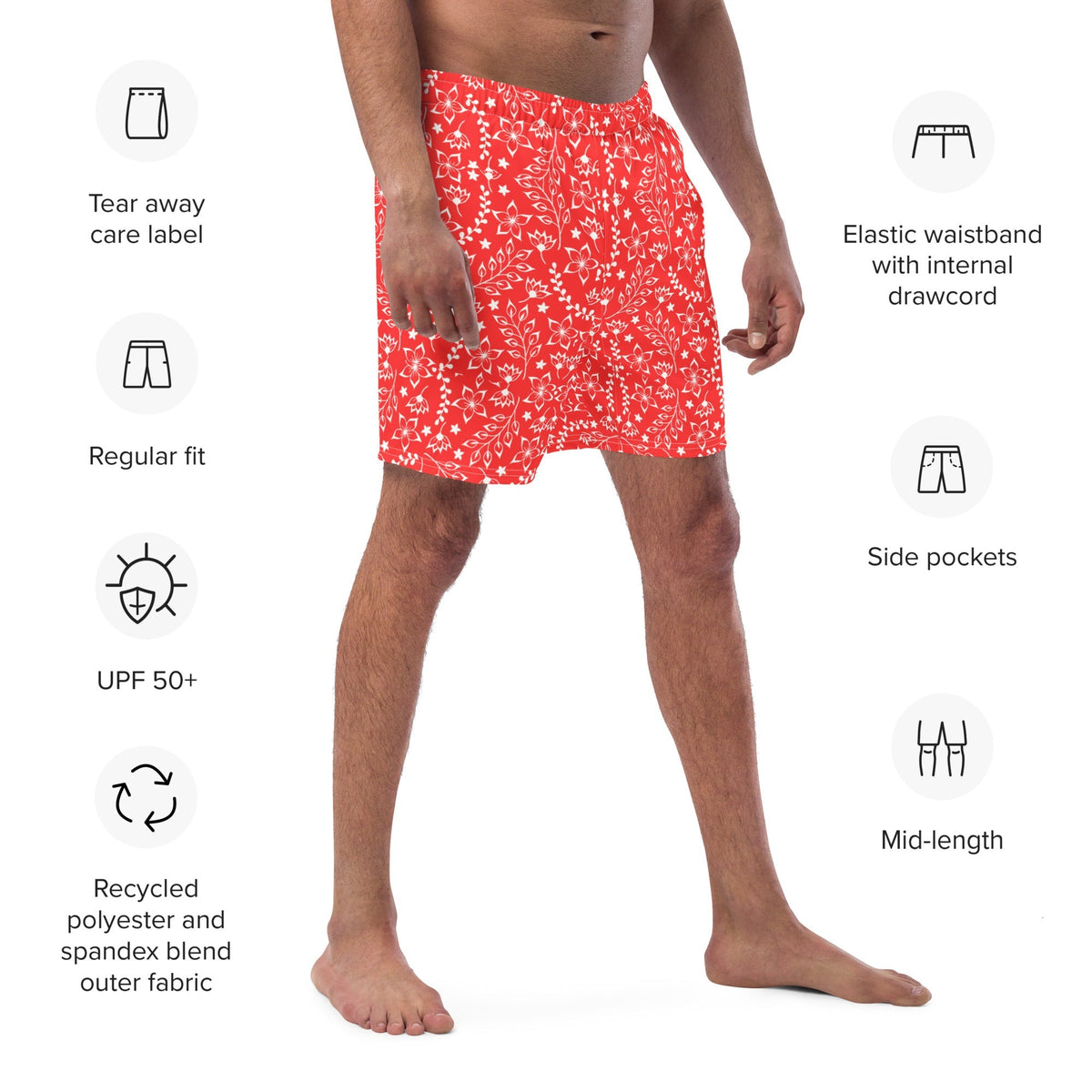 ECO MEN'S SWIM SHORTS | GARDEN PARTY RED