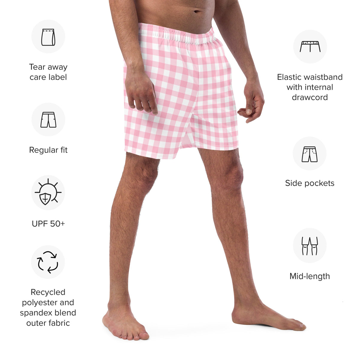 ECO MEN'S SWIM SHORTS | PINK GINGHAM