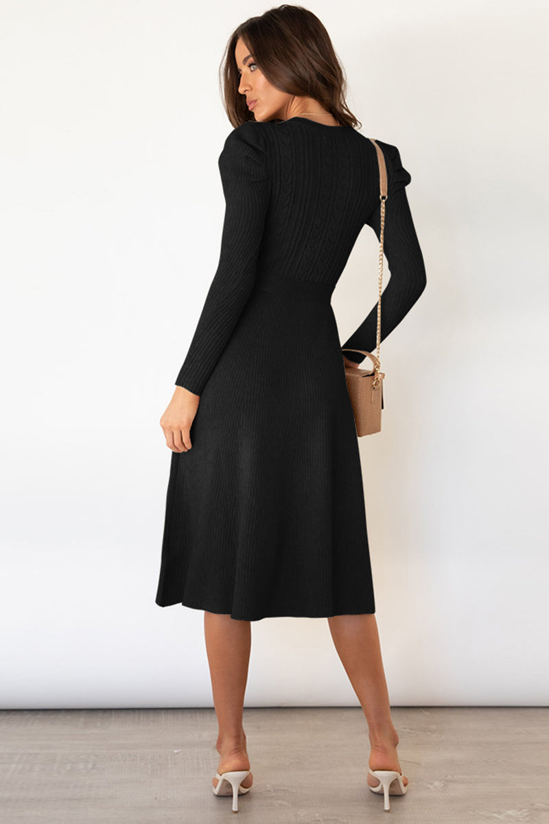Round Neck Long Sleeve Tie Waist Sweater Dress – PINKCOLADA