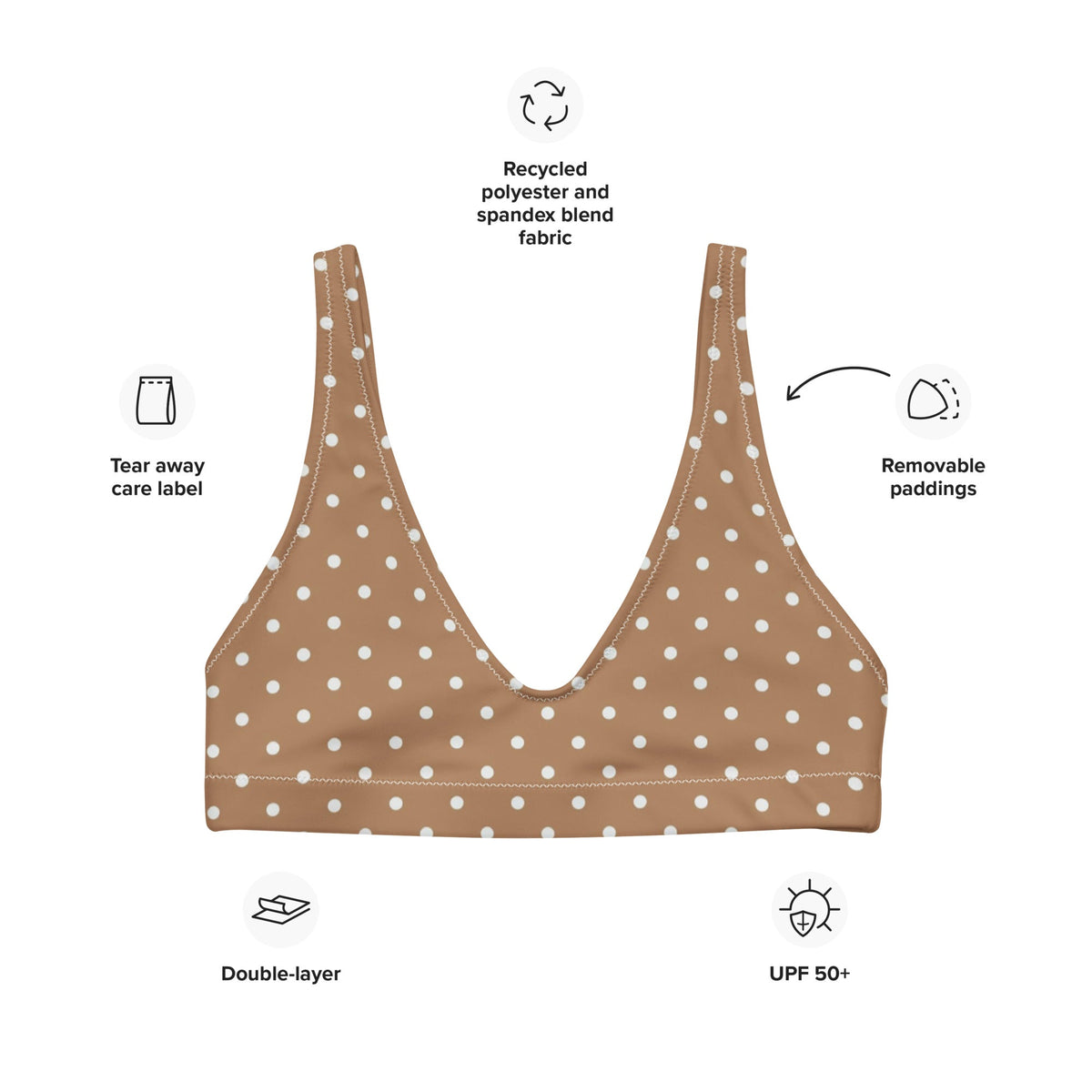 BELLA ECO PADDED BIKINI TOP | BROWN POLKA DOTS - PINKCOLADA