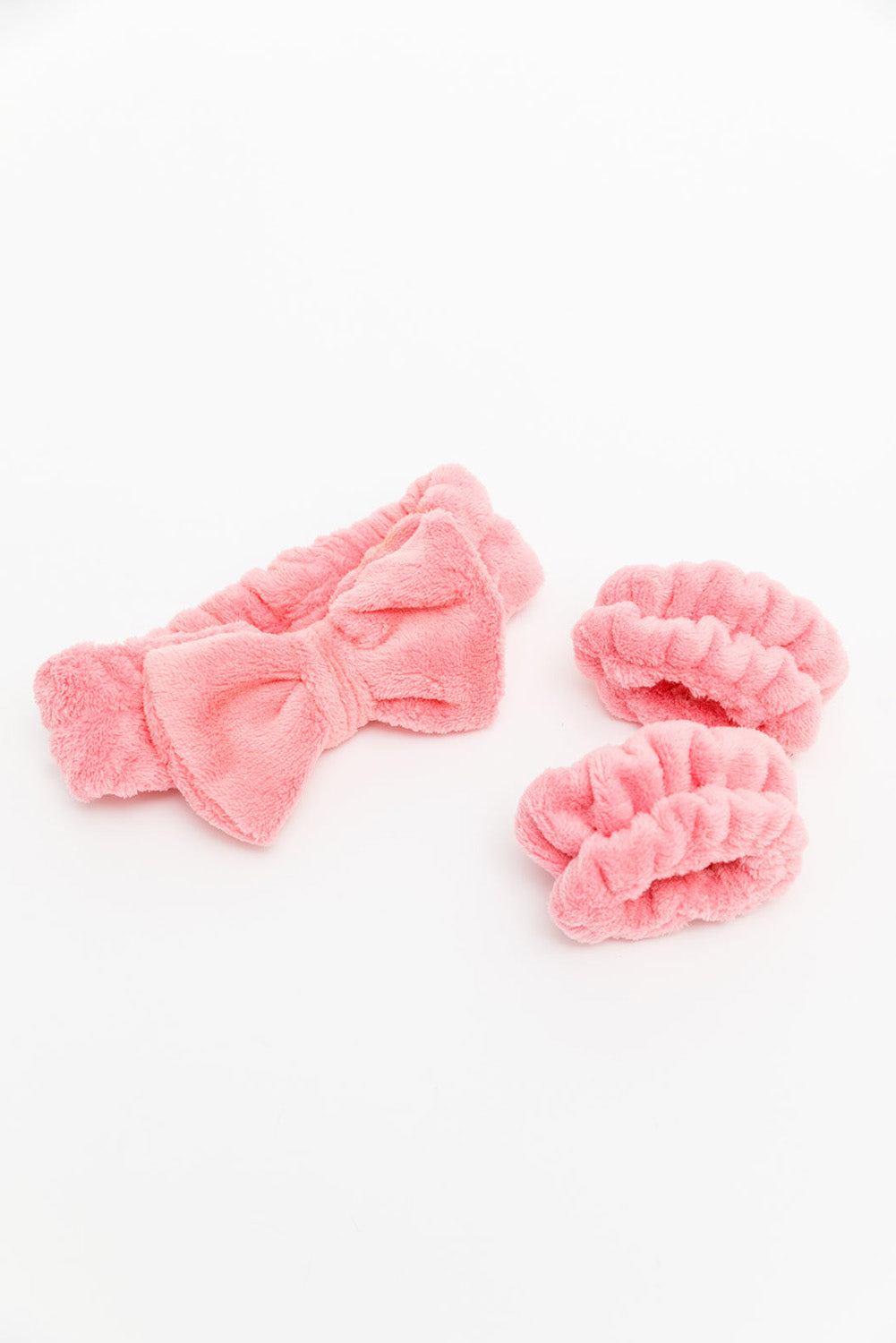 Dark Pink Cute Flannel Hair Scrunchies and Bow Headband Set