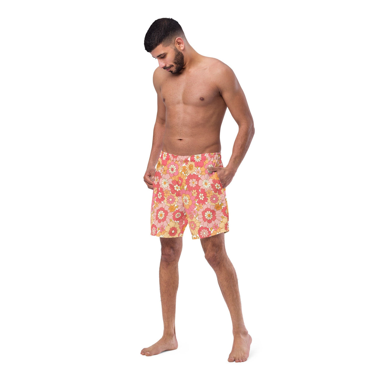 ECO MEN'S SWIM SHORTS | RETRO BLOOMS - PINKCOLADA