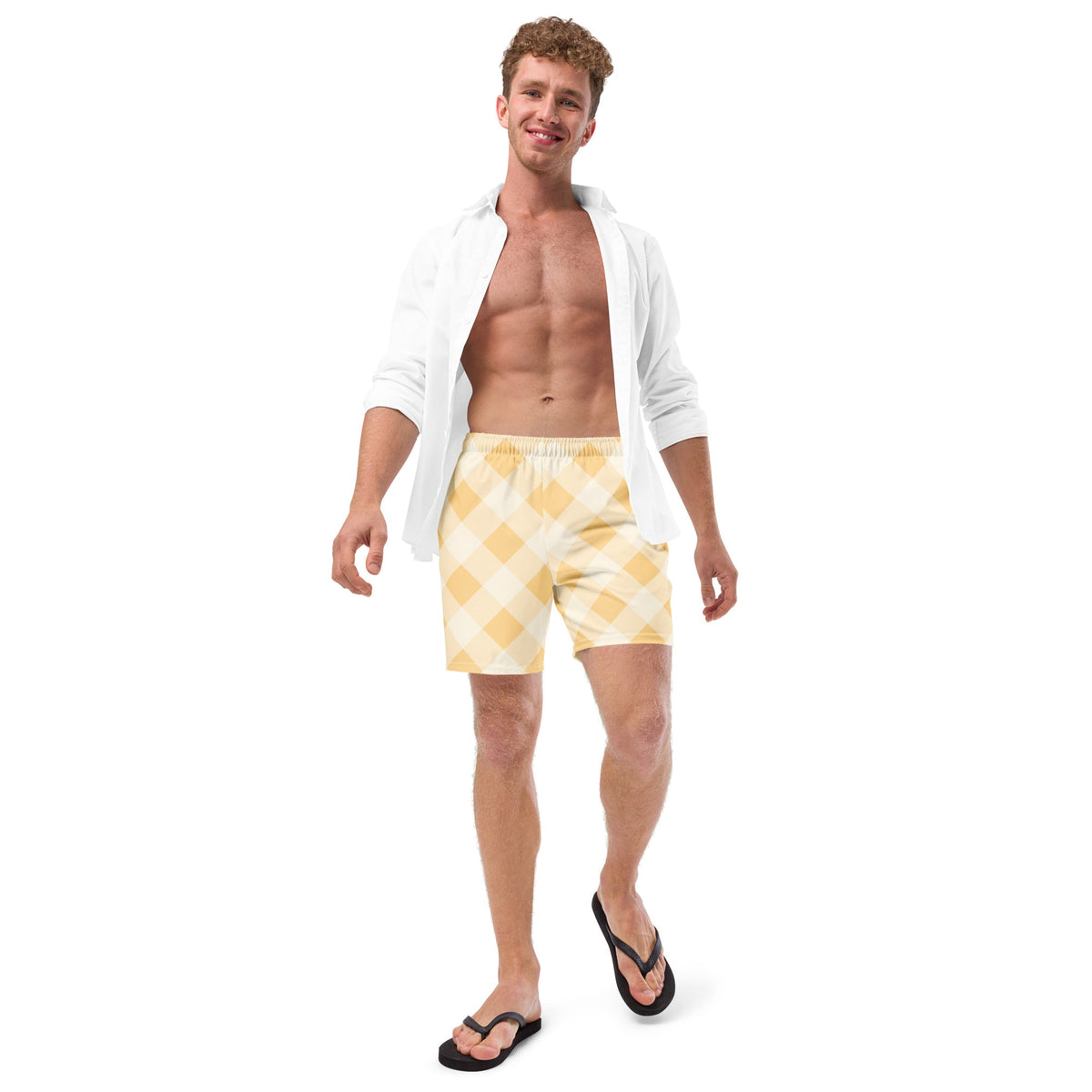 ECO MEN'S SWIM SHORTS | SUNRISE GINGHAM - PINKCOLADA