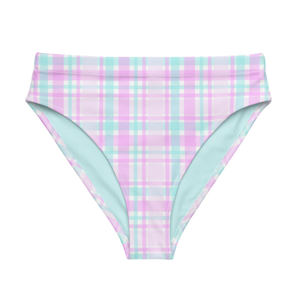 MIAMI ECO HIGH WAISTED BIKINI BOTTOM | PINK PLAIDS - PINKCOLADA