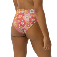 MIAMI ECO HIGH WAISTED BIKINI BOTTOM | RETRO BLOOMS - PINKCOLADA