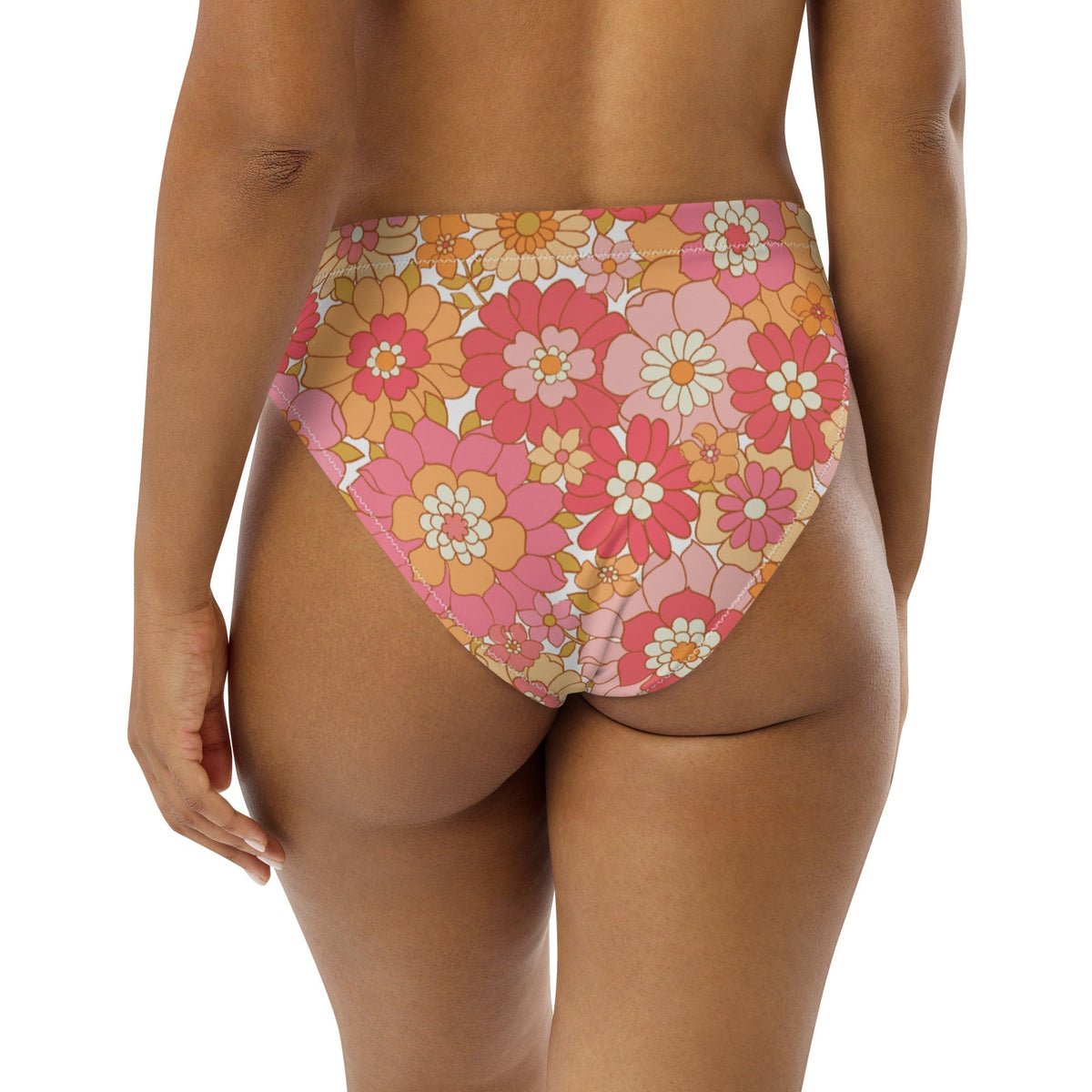 MIAMI ECO HIGH WAISTED BIKINI BOTTOM | RETRO BLOOMS - PINKCOLADA