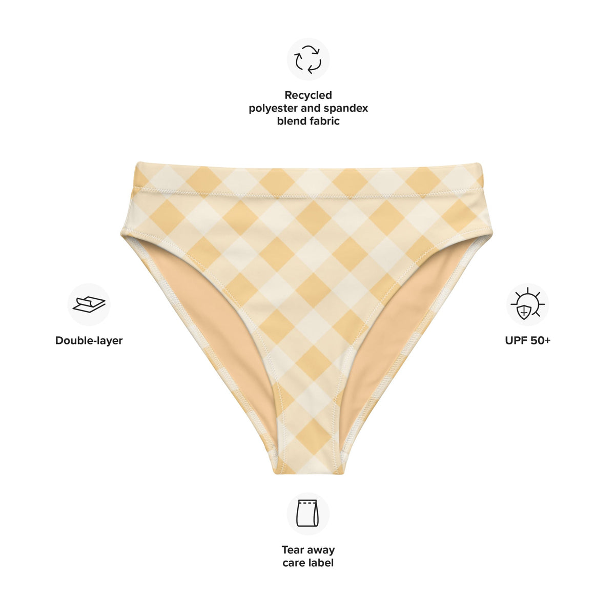 MIAMI ECO HIGH WAISTED BIKINI BOTTOM | SUNRISE GINGHAM - PINKCOLADA