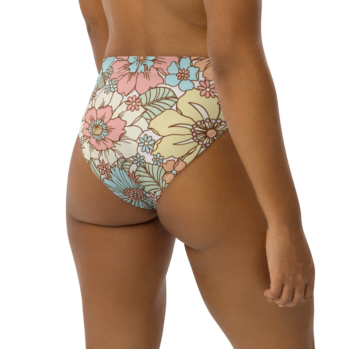 MIAMI ECO HIGH WAISTED BIKINI BOTTOM | SUNSET GARDEN - PINKCOLADA