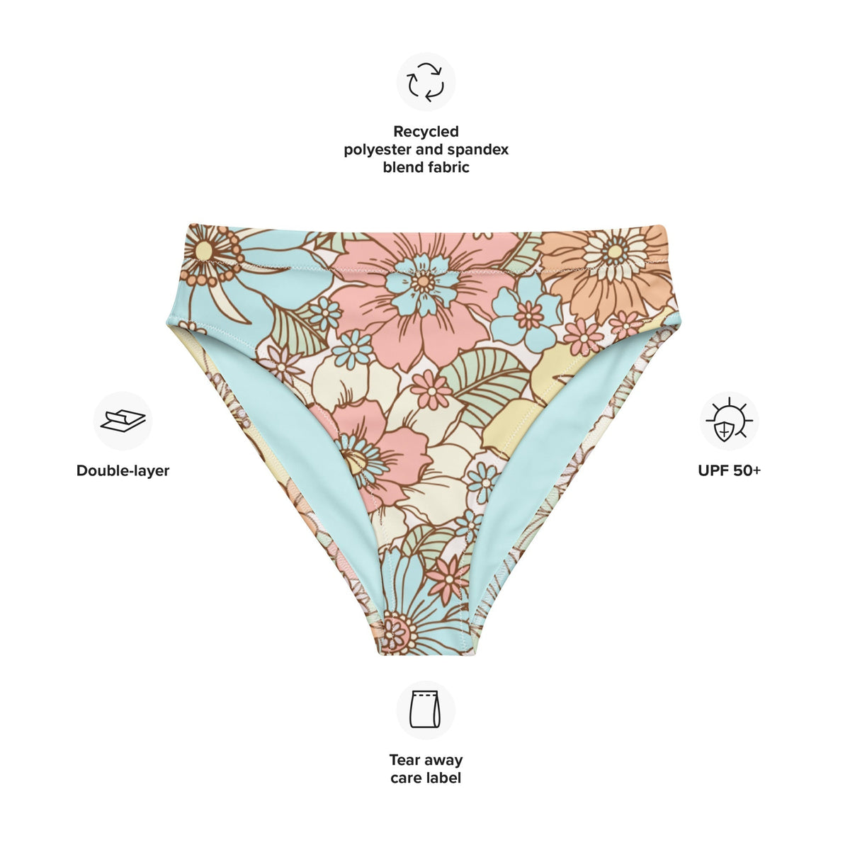 MIAMI ECO HIGH WAISTED BIKINI BOTTOM | SUNSET GARDEN - PINKCOLADA