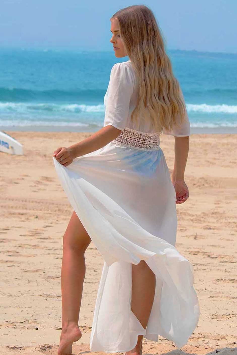 MILKY WHITE BEACH LONG DRESS COVER UP - PINKCOLADA