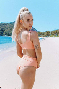 TIE UP BIKINI TOP IN PEACH PINK - PINKCOLADA