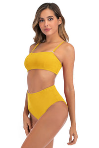 Ribbed Removable Spaghetti Strap Two-Piece Swimsuit - PINKCOLADA