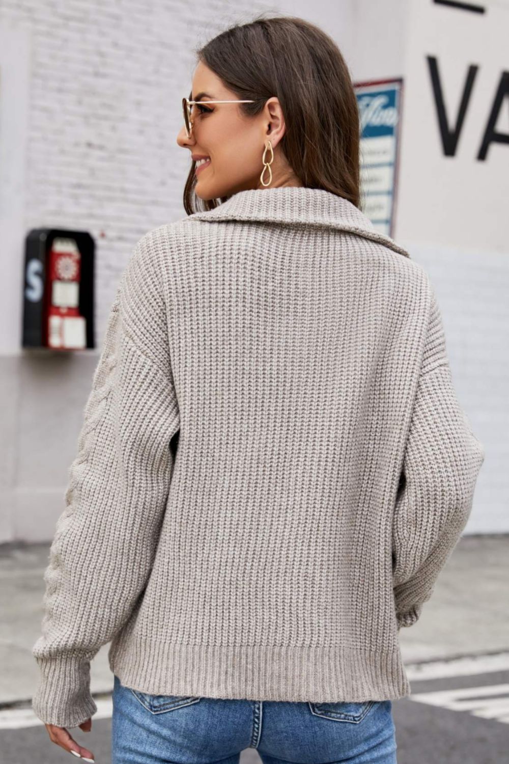 Half Zip Mixed Knit Collared Sweater