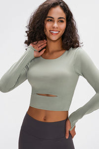 Long Sleeve Cropped Top With Sports Strap - PINKCOLADA