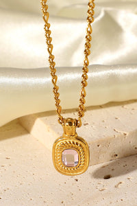 18K Gold Plated Inlaid Rhinestone Pendant Necklace - PINKCOLADA--100100342028579