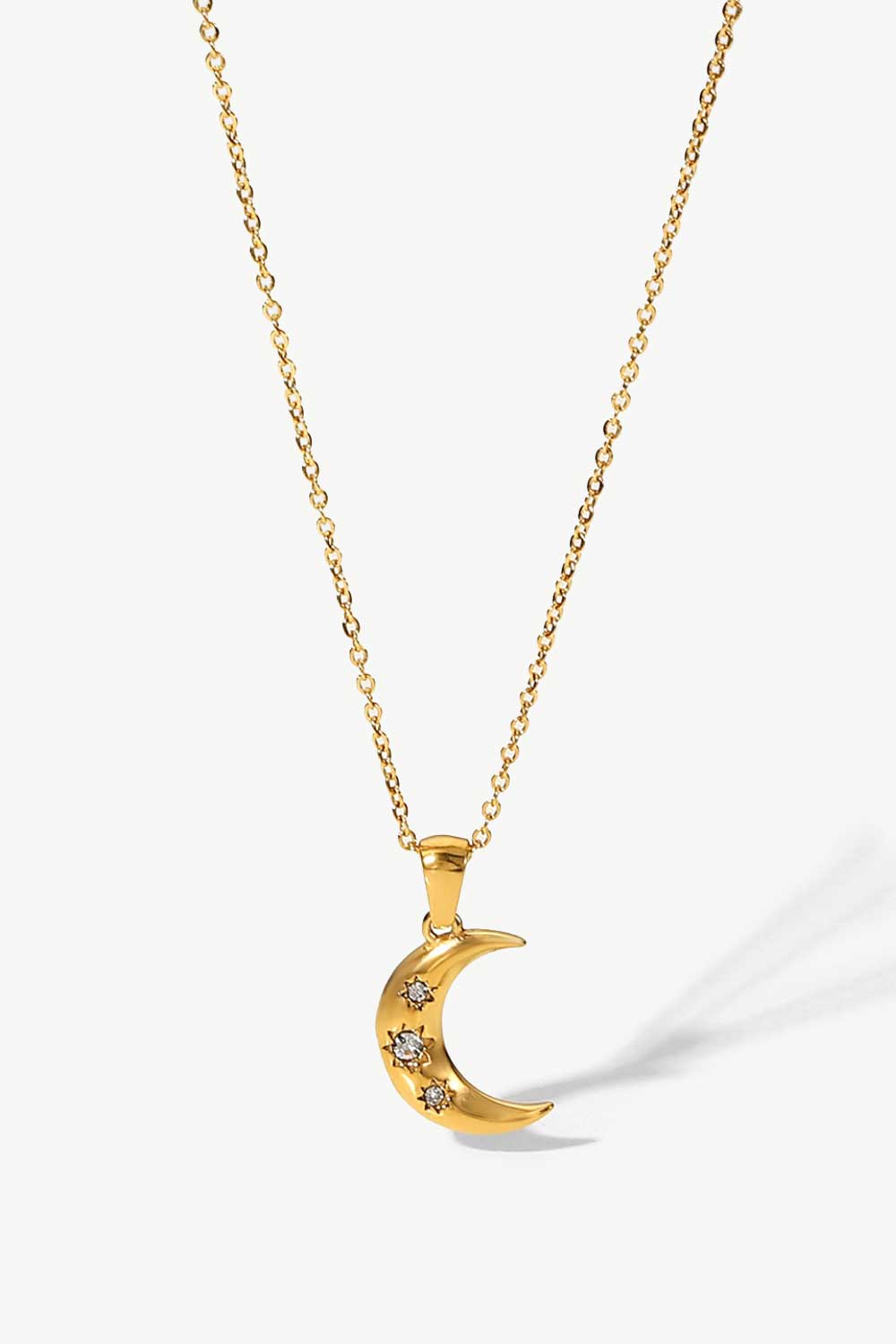 18K Gold Plated Inlaid Zircon Moon Pendant Necklace - PINKCOLADA--100100250532208