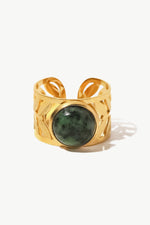 18k Gold Plated Malachite Leaf Ring - PINKCOLADA--100100449570601