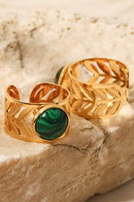 18k Gold Plated Malachite Leaf Ring - PINKCOLADA--100100449574372