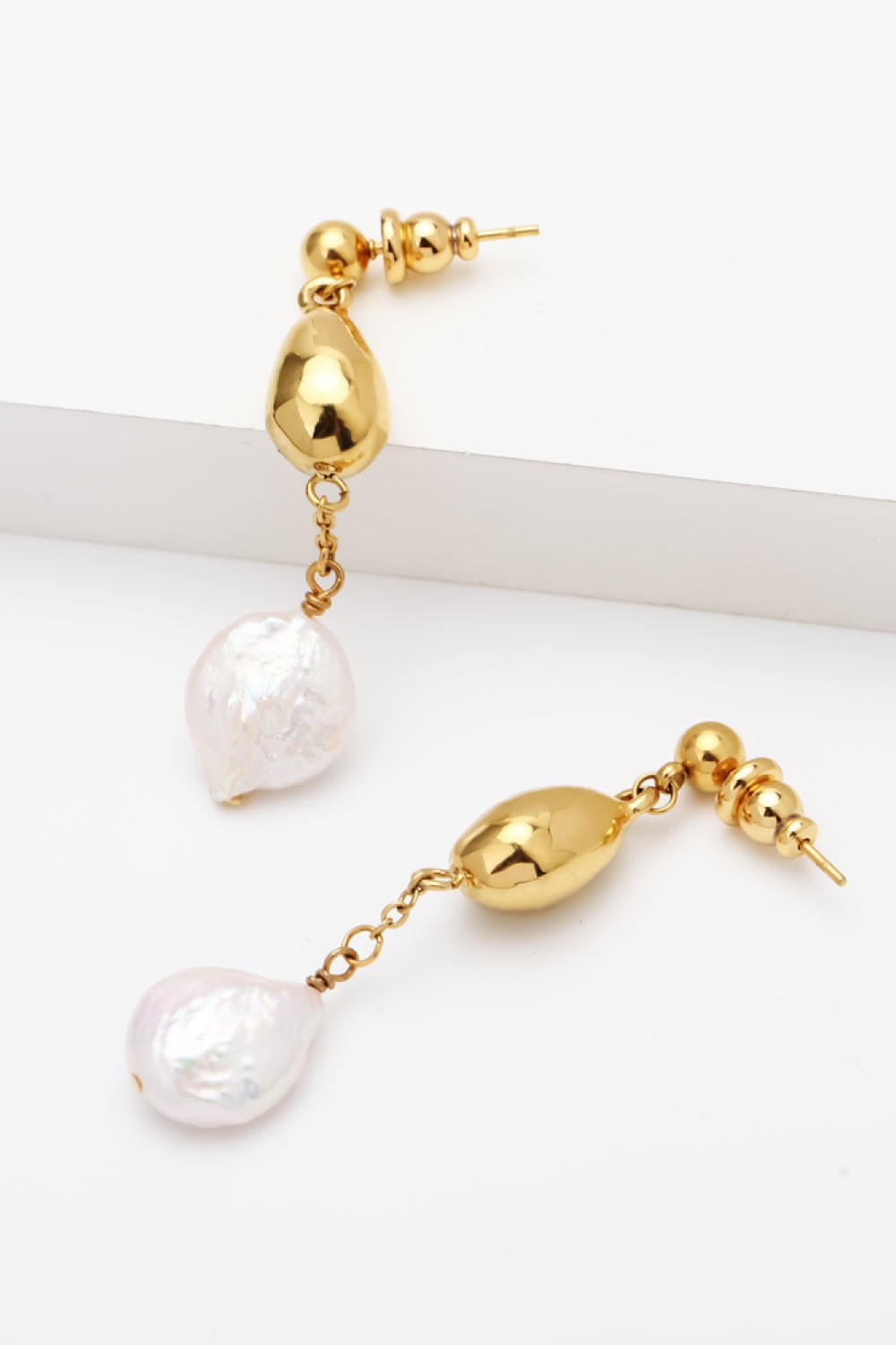 18K Gold-Plated Two-Tone Pearl Drop Earrings - PINKCOLADA-Earrings-100100732071830