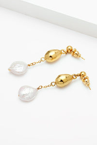 18K Gold-Plated Two-Tone Pearl Drop Earrings - PINKCOLADA-Earrings-100100732071830