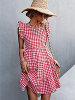 Gingham Ruffle Shoulder Tiered Dress
