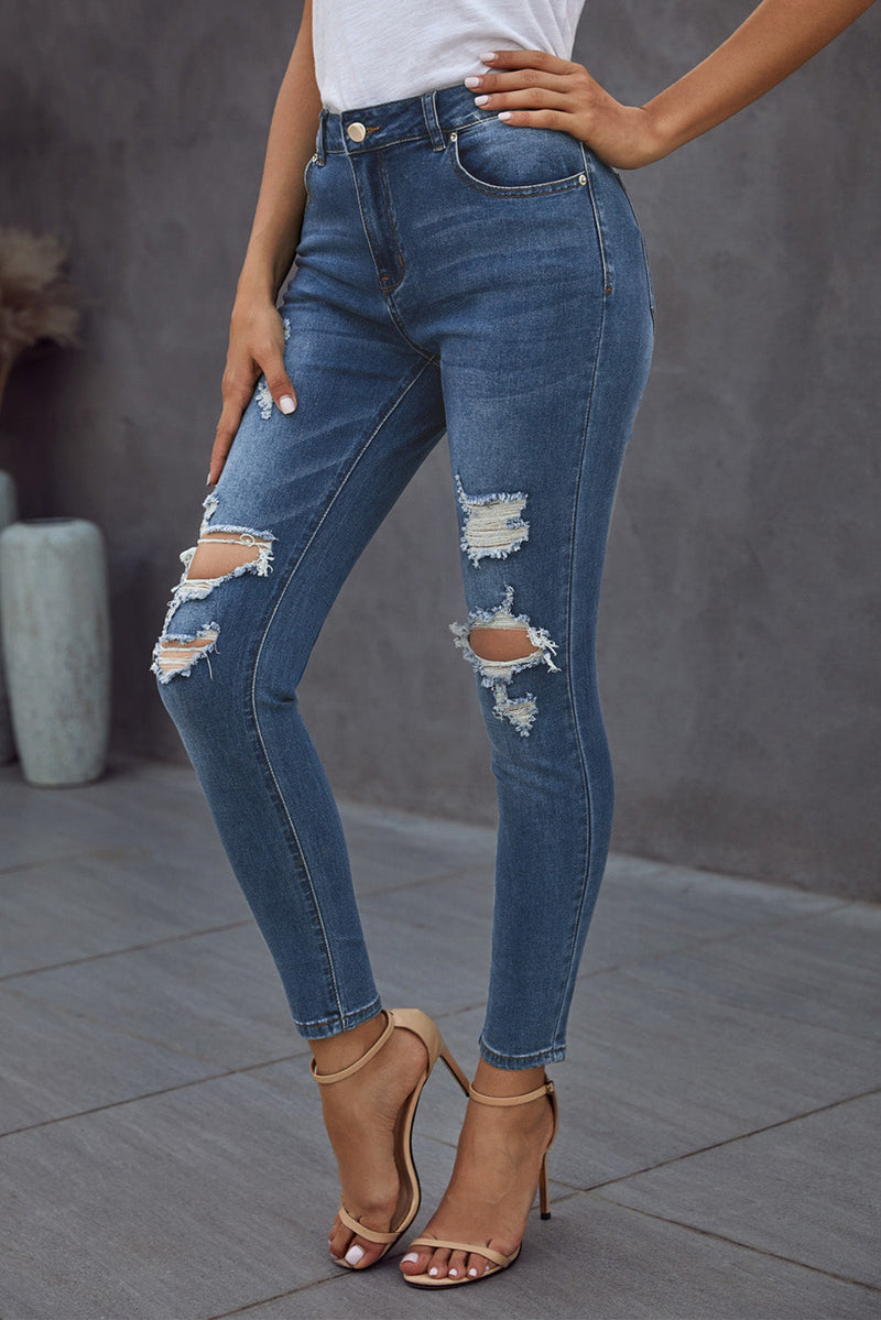 Vintage Skinny Ripped Jeans - PINKCOLADA