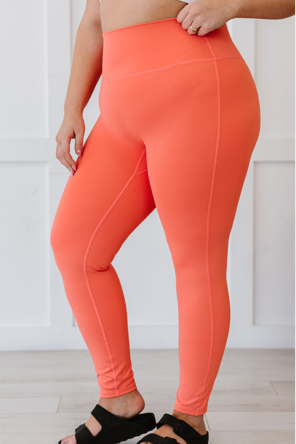 Zenana On Your Mark Full Size High Waisted Active Leggings in Deep Coral - PINKCOLADA