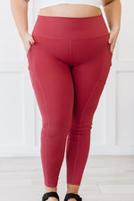 Zenana Step Aside Full Size Athletic Leggings with Pockets in Rose - PINKCOLADA