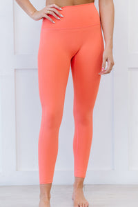Zenana On Your Mark Full Size High Waisted Active Leggings in Deep Coral - PINKCOLADA
