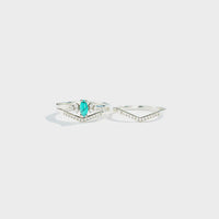 Artificial Turquoise V Shape Inlaid Zircon Ring