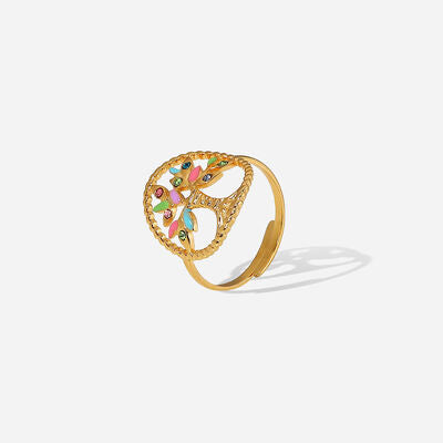 Tree Shape Inlaid Zircon 18K Gold-Plated Ring