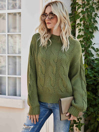 Mixed Knit Crewneck Drop Shoulder Sweater