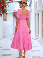 Smocked Square Neck Tiered Dress
