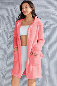 Fuzzy Tied Pocketed Hooded Lounge Nightgown
